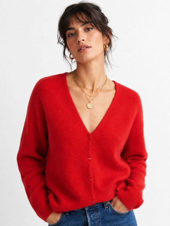 Sezane Sweaters - Sezane Barry Cardigan Sweater Jumper Red Reversible Mohair Alpaca FLAW Size M